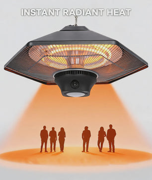 2000W Plafond Terrasverwarmer met LED Licht - Infrarood Verwarming, Afstandsbediening & 3 standen