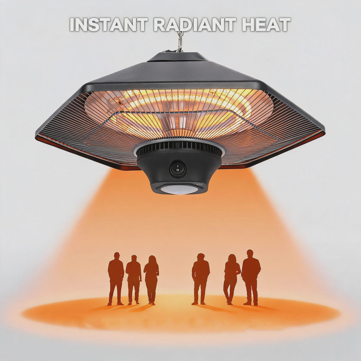 2000W Plafond Terrasverwarmer met LED Licht - Infrarood Verwarming, Afstandsbediening & 3 standen