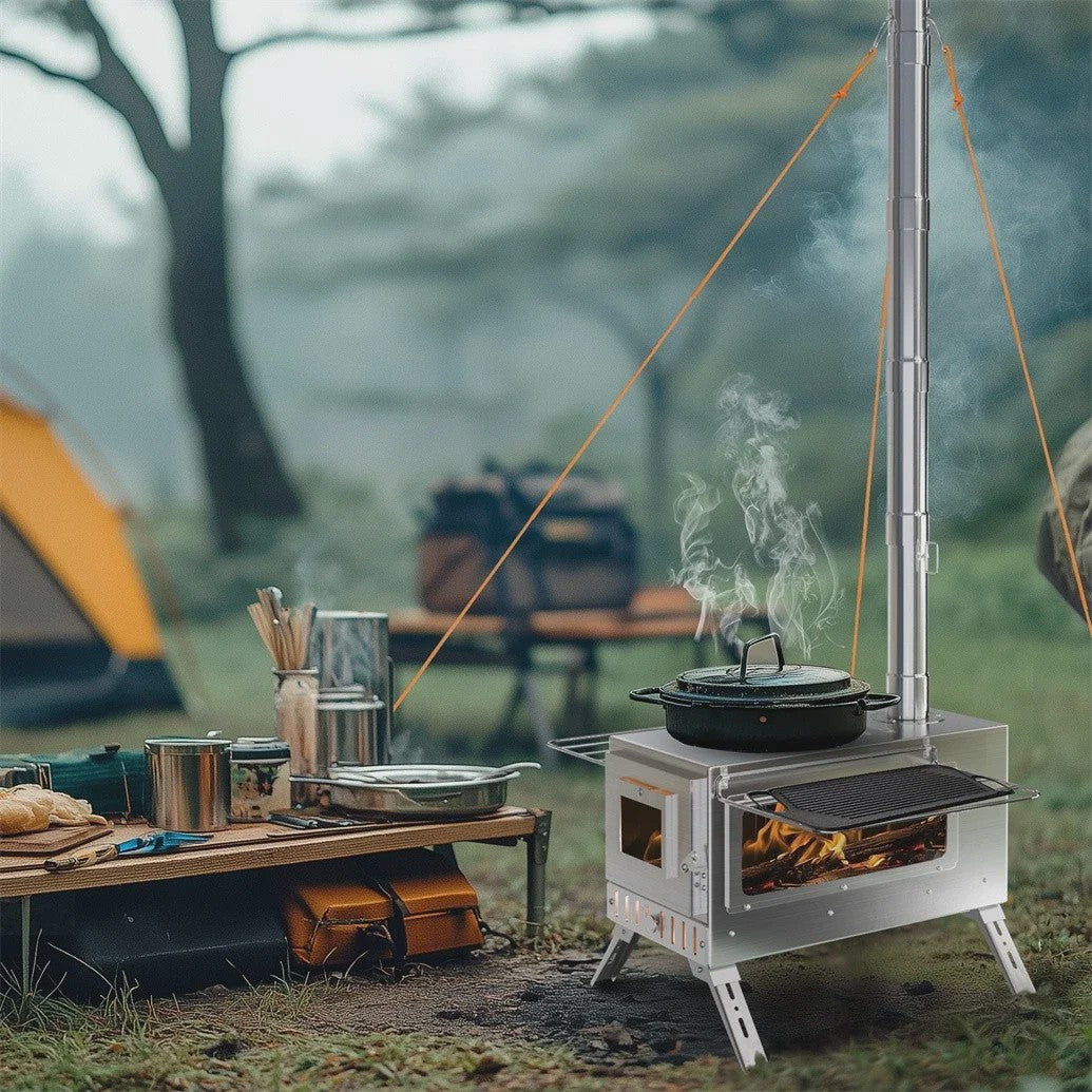 UNHO Houtkachel Tentkachel - Draagbaar & Compact met 6 RVS Rookgasbuizen voor Buiten