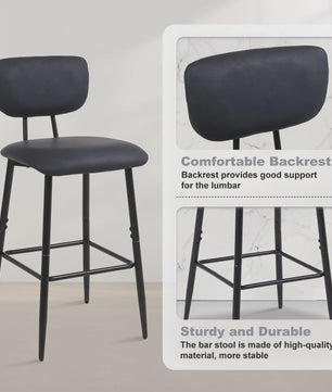 Set van 4 Luxe Barkrukken met Rugleuning - Keuken & Ontbijtbar Stoelen - Leerlook