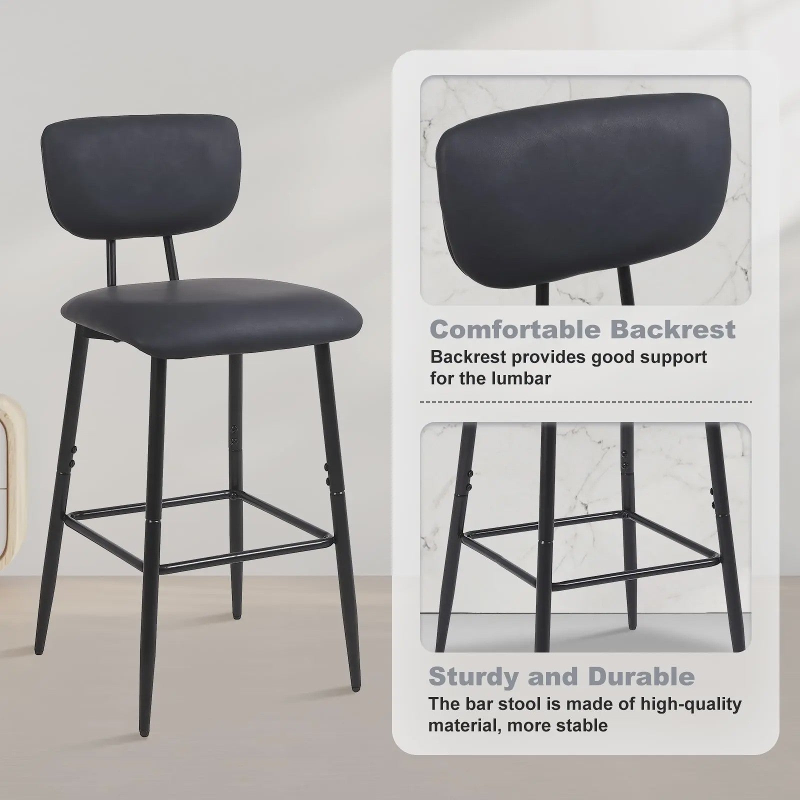 Set van 4 Luxe Barkrukken met Rugleuning - Keuken & Ontbijtbar Stoelen - Leerlook