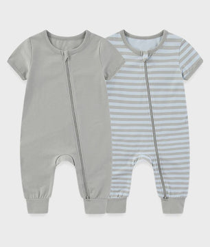 Zachte Katoenen Romper voor Baby Jongen en Meisje - Unisex Korte Mouw met Ritssluiting (2 Stuks)