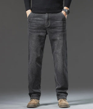 Herens Jeans: Losse Straight Leg Pasvorm met Retro Washed Look - Elastisch & Warm voor Elk Seizoen