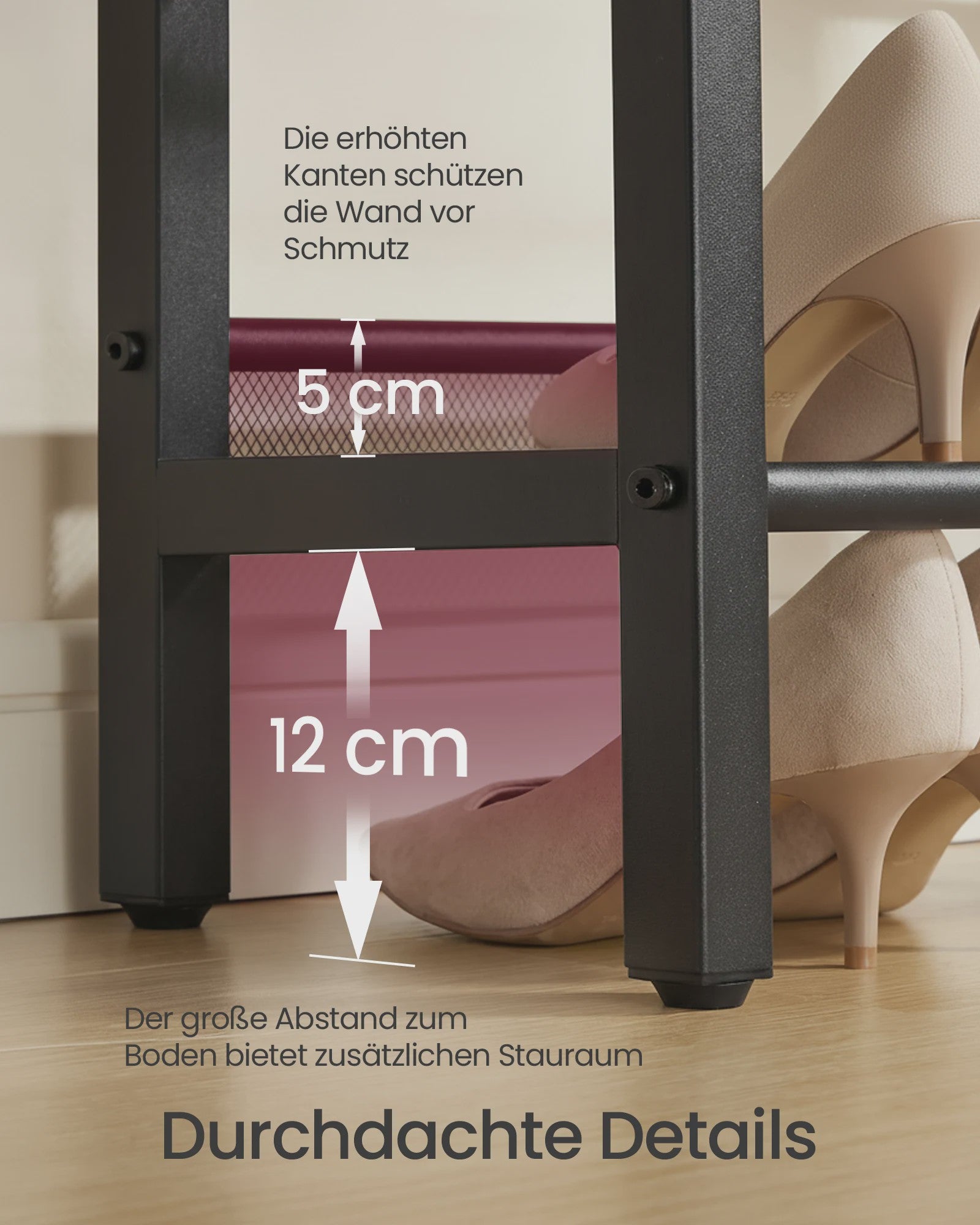 VASAGLE 3-laags Schoenrek - Industrieel Design met Verhoogde Randen