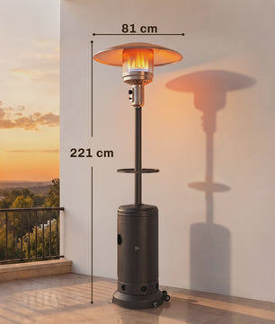 Outsunny Terrasverwarmer Gas 13 kW met Tafel, Wielen en Anti-kantel Beveiliging