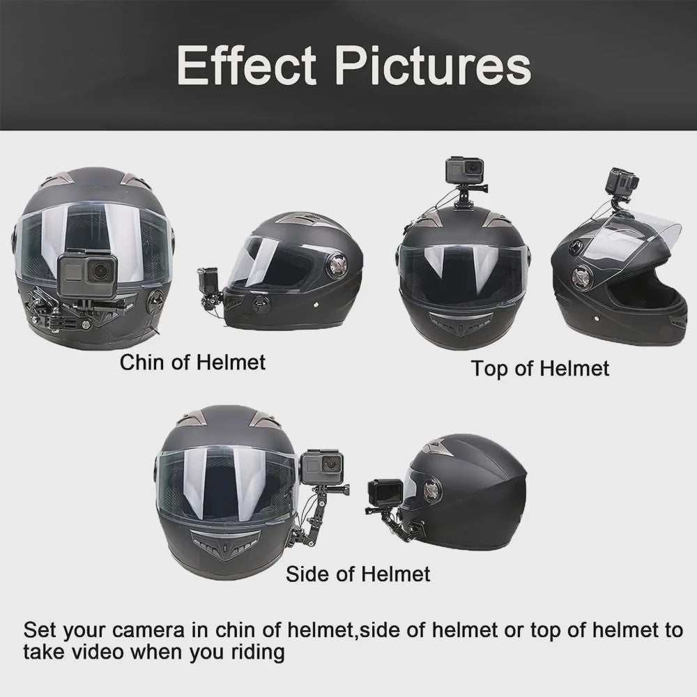 Motorhelm Mount Kit voor GoPro, SJCAM, AKASO, Insta360 - Kin, Zijkant, Top