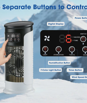 3-in-1 Draagbare Aircooler met Ventilator, Luchtbevochtiger en LED Nachtlampje - 6 Snelheden
