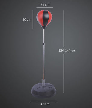 HOMCOM Punching bag on foot Punching ball on foot adjustable in height-cm with gloves, pump and base for teenagers and beginners black and red