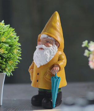 Vrolijke Tuinkabouter met Gele Regenjas en Paraplu - Tuindecoratie