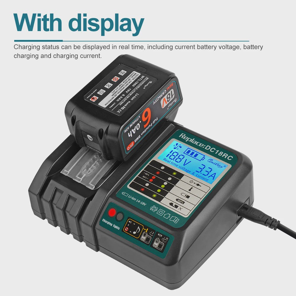 Waitley Snellader voor Makita 18V & 14.4V Accu's - Met Display, Koelventilator & EU Stekker