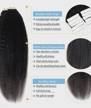 Tape In Kinky Straight Haarverlenging - 100% Braziliaans Remy Menselijk Haar - Zwart