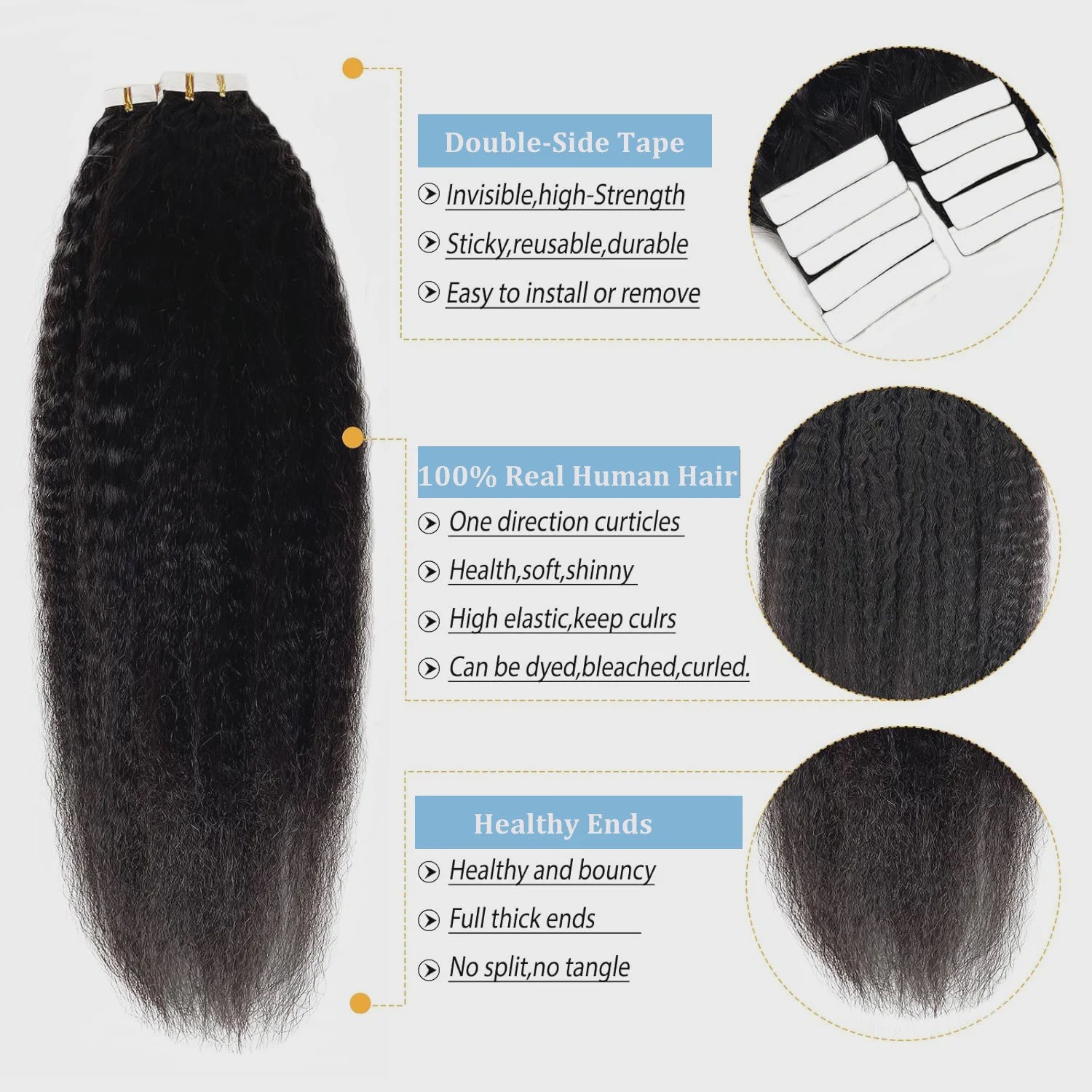 Tape In Kinky Straight Haarverlenging - 100% Braziliaans Remy Menselijk Haar - Zwart