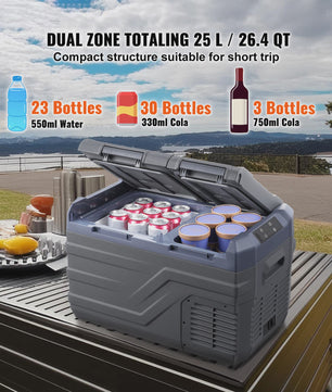 Draagbare Dubbel Zone Vriezer Koelkast met Compressor - 12/24V DC & AC