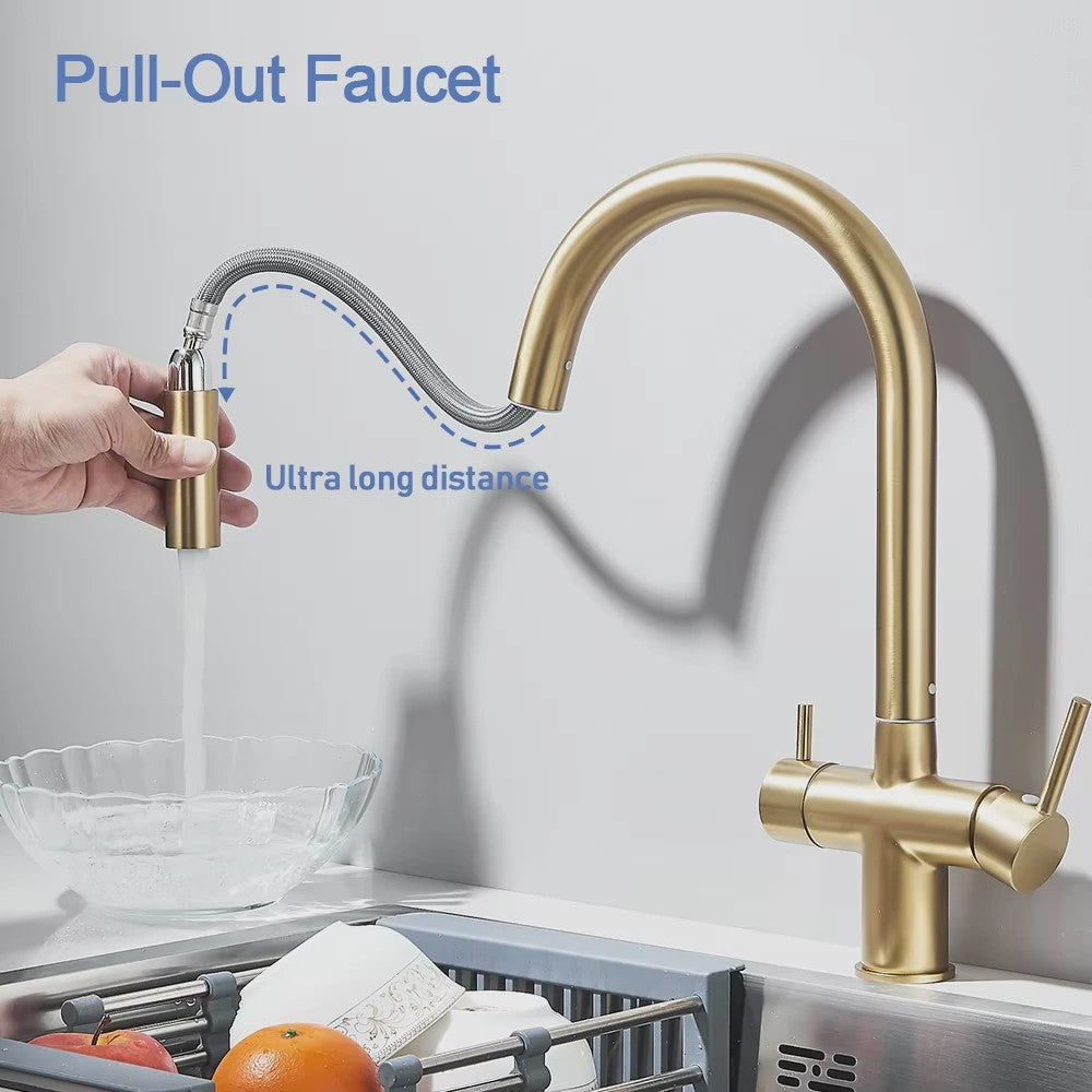 Keukenmengkraan met Uittrekbare Douchekop en Waterfilter - Goudkleurig