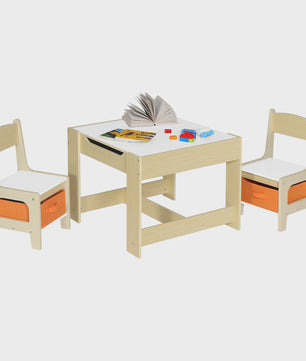 Houten Kinder Speeltafel met 2 Stoeltjes en Opbergruimte