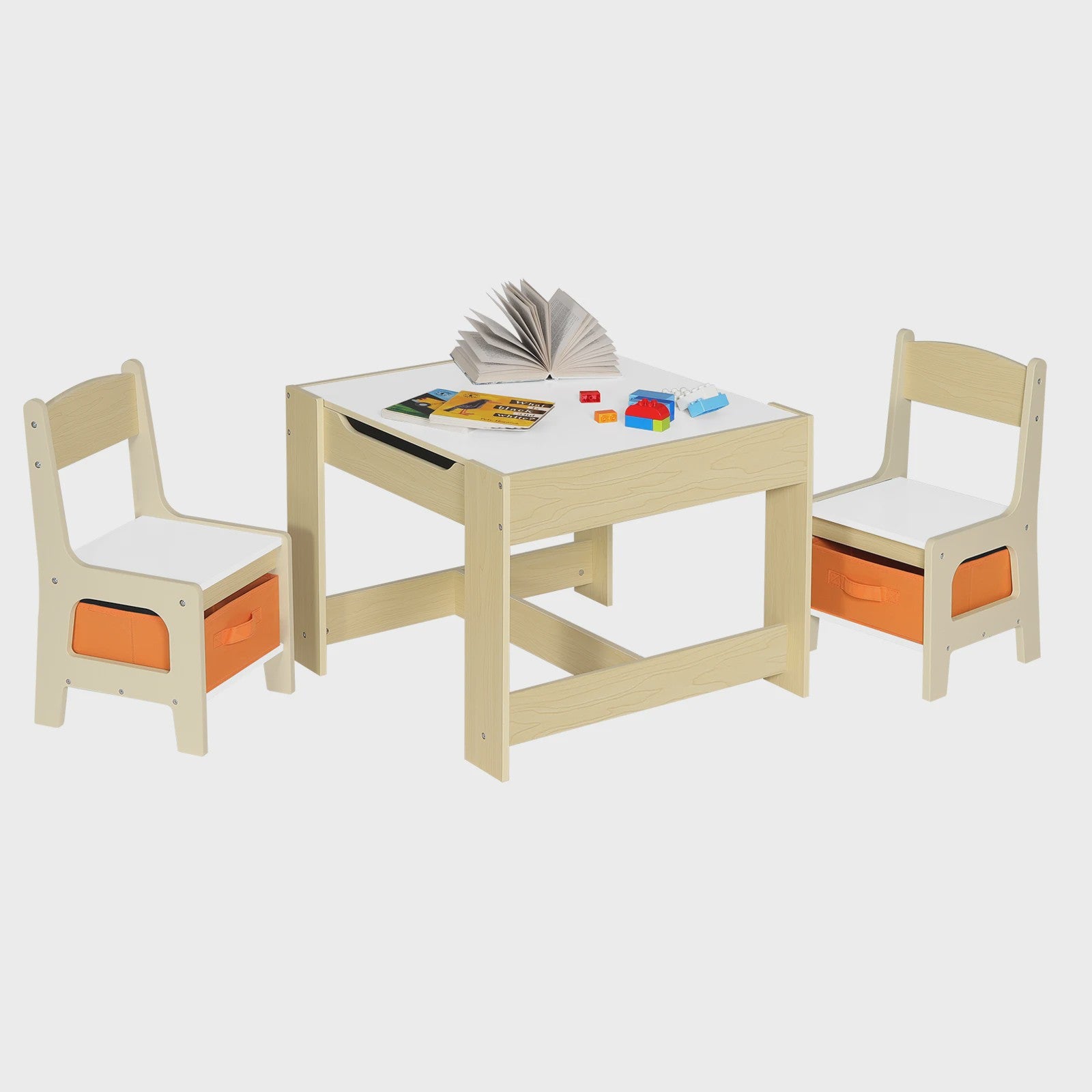 Houten Kinder Speeltafel met 2 Stoeltjes en Opbergruimte