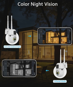 2x WiFi Dual Lens Beveiligingscamera - Waterdicht, Binnen/Buiten, Bewegingsdetectie, Cloud Opslag