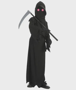 Kinder Halloween Kostuum Grim Reaper met Rode Oogjes en Zeis - Eng Duivel Spook Verkleedset