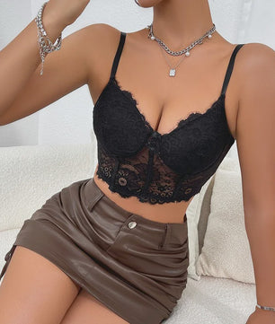 Zwarte kanten crop top met korsetdetails - Elegant en sexy lingerie