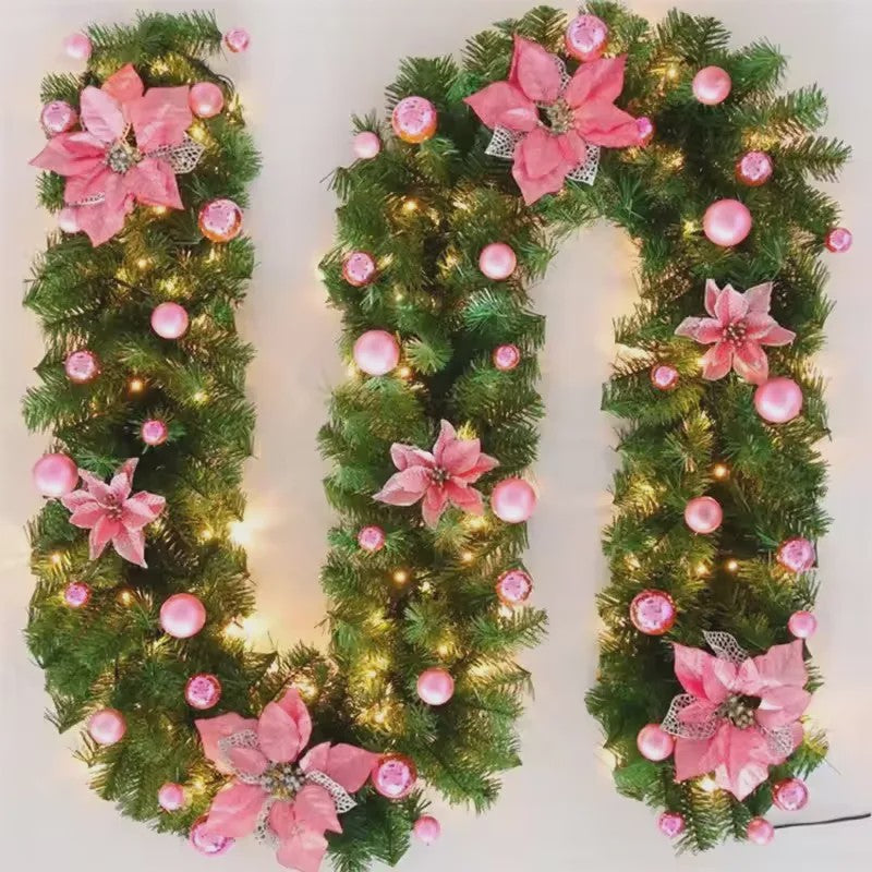 Luxe Kerstguirlande 2.7m met LED Verlichting, Poinsettia en Ballen