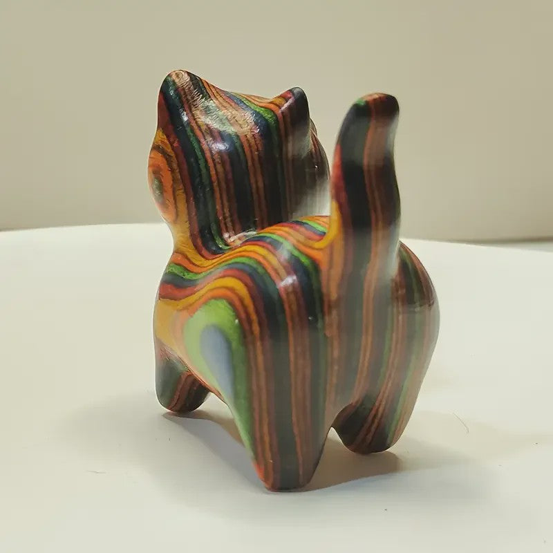 Houten Kat Beeldje - Creatieve Houtsnede Decoratie