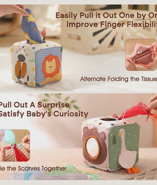 Montessori Stoffen Tissue Box Speelgoed - Educatief Sensorisch Speelgoed voor Baby's met Vinger Oefening