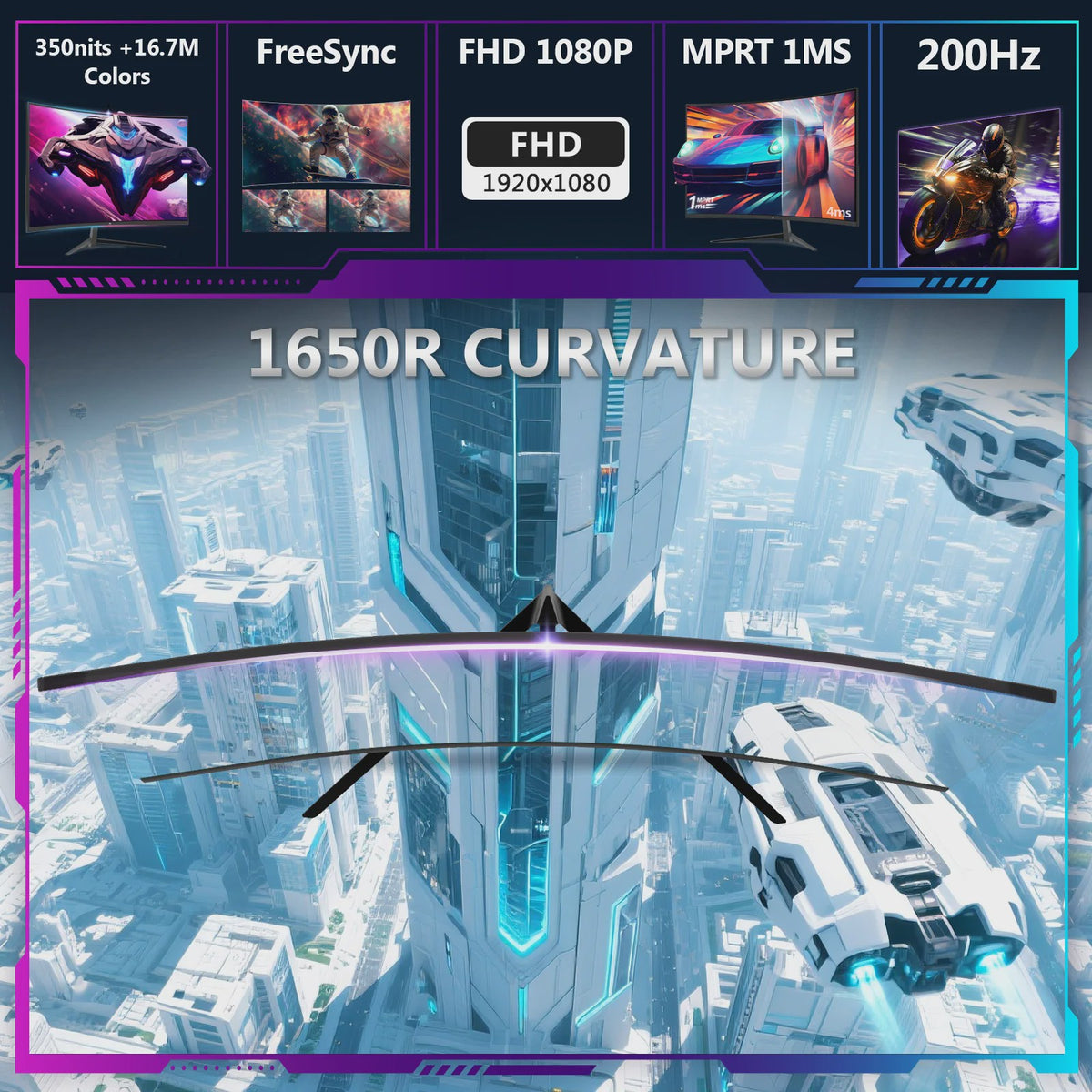 Z-EDGE 24" Curved Gaming Monitor | 200Hz, 1ms MPRT, Full HD 1080p, FreeSync, HDR