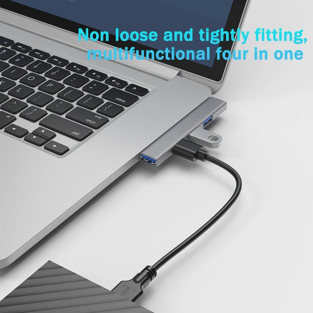 4-in-1 USB 3.0 Hub met 5Gbps Snelheid - Draagbare OTG Adapter