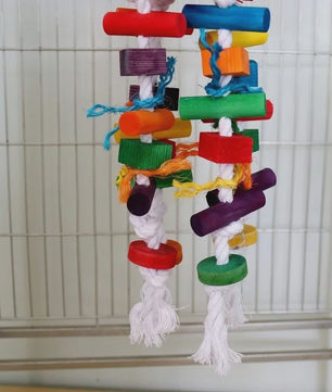 2x Kleurrijk Houten Papegaai Speeltouw met Belletjes - Verrijkend Vogelspeelgoed