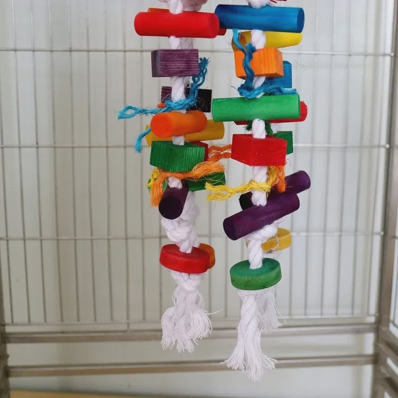 2x Kleurrijk Houten Papegaai Speeltouw met Belletjes - Verrijkend Vogelspeelgoed