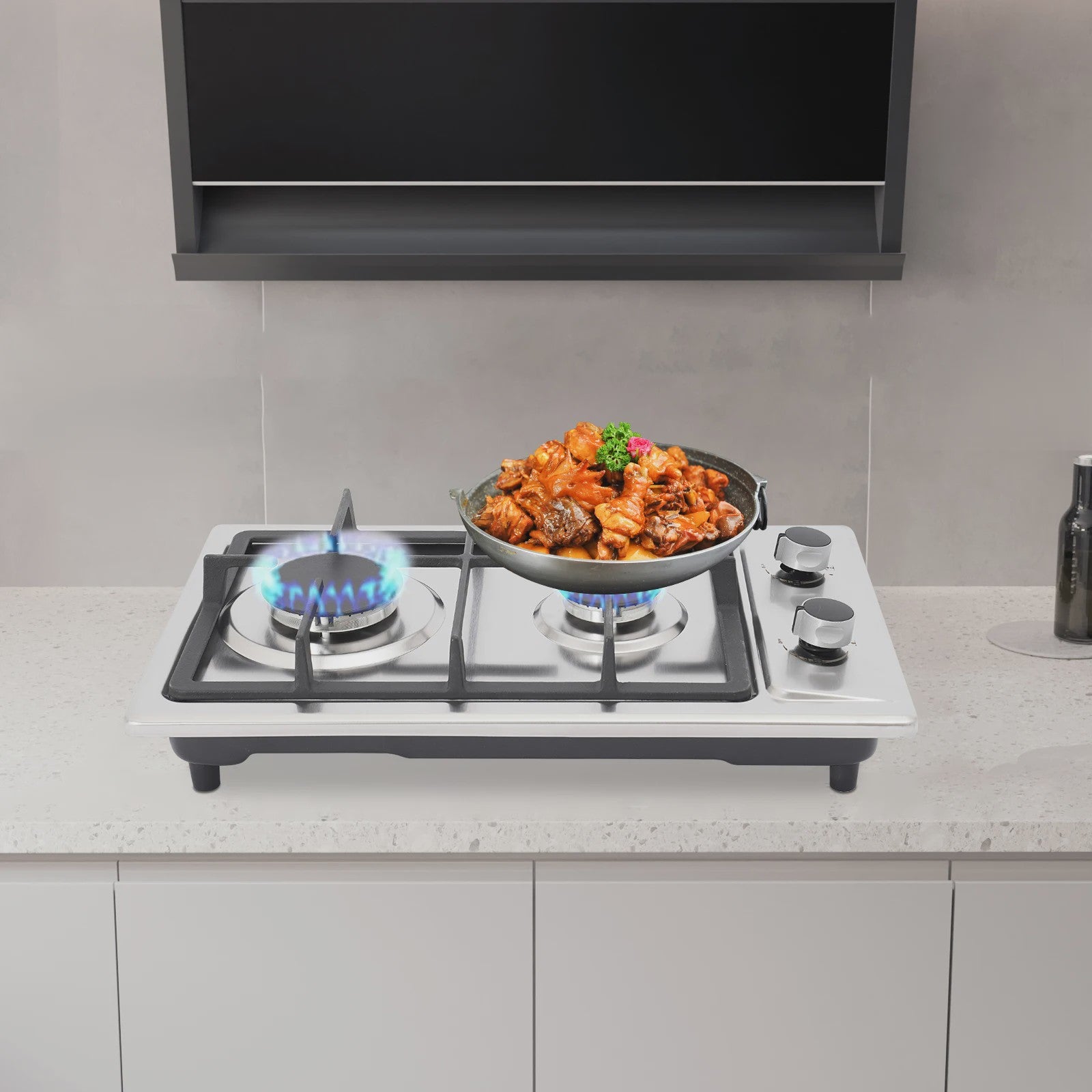 RVS Gasfornuis met 2 Pits, Automatische Ontsteking en Drukregelaar - Keuken