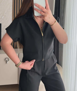 Dames Cropped Jack met Korte Mouwen - Zomerse Varsity Stijl met Rits