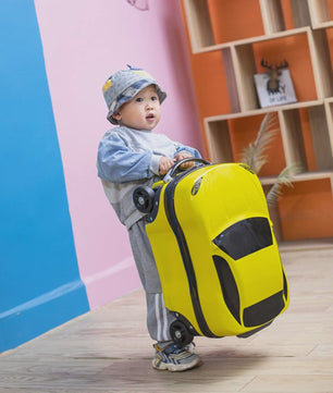 Vrolijke Kinder Koffer op Wielen - Cartoon Auto Design - Lichtgewicht Trolley voor Kinderen (2-10 jaar)