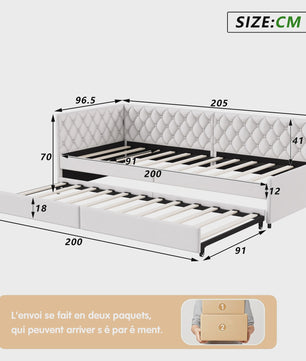 Gestoffeerd Daybed 90x200 cm met Uitschuifbaar Extra Bed - Sofa en Enkel Bed