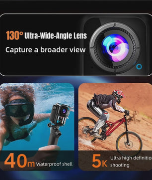 5K Mini Action Camera met Anti-Shake, Touchscreen & Waterdicht Ontwerp - Ideaal voor Motor, Fiets & Outdoor Sport