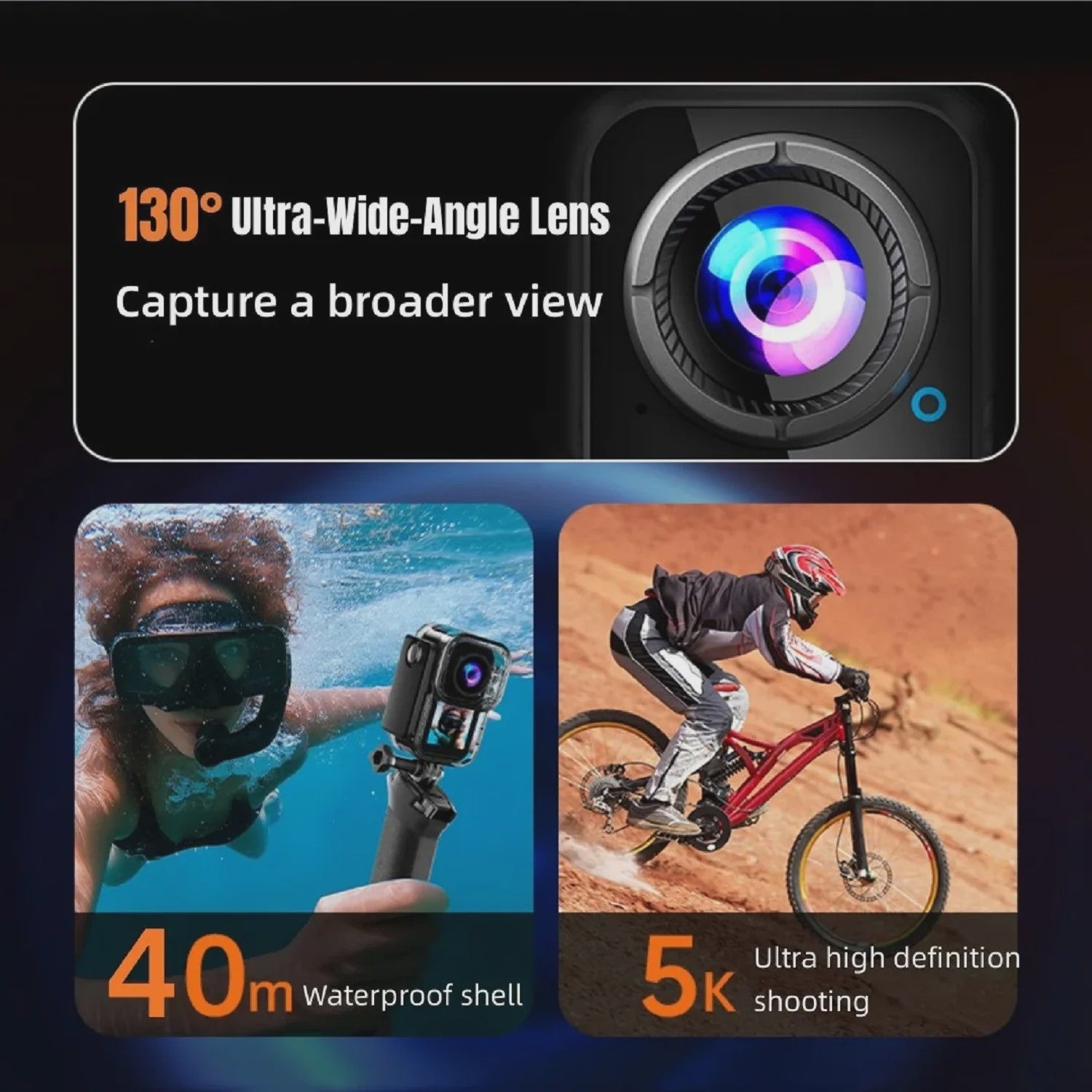 5K Mini Action Camera met Anti-Shake, Touchscreen & Waterdicht Ontwerp - Ideaal voor Motor, Fiets & Outdoor Sport
