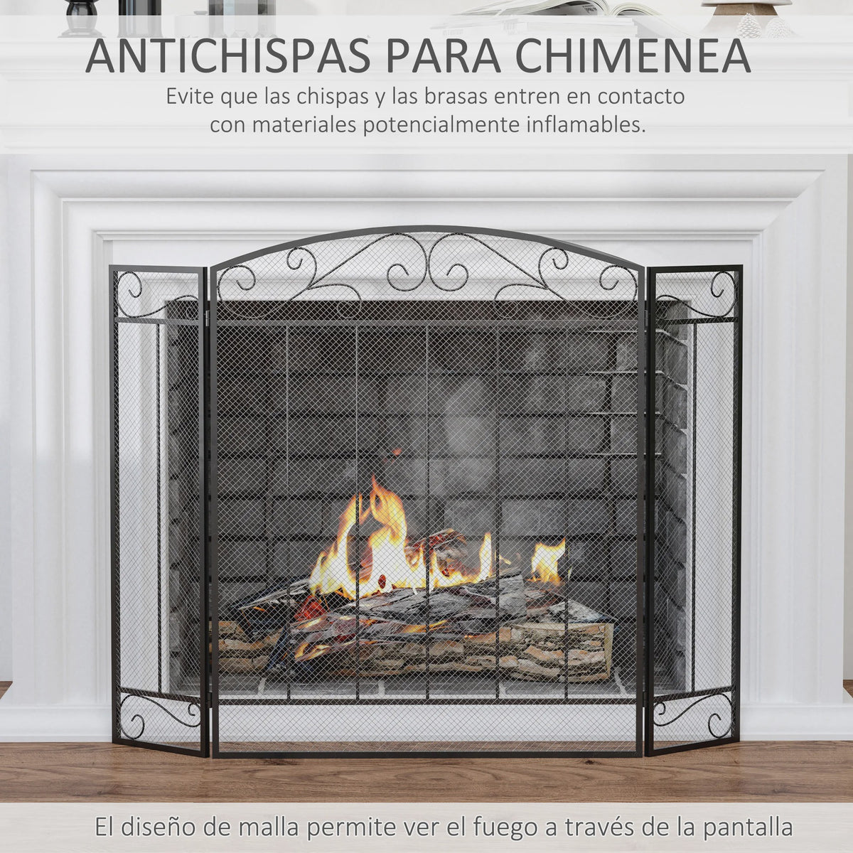 HOMCOM 3-delig Vuurvaste Scherm voor Open Haard - 105x80,5 cm - Zwart Metalen Plissé Ontwerp