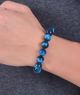 Minimalistische Blauwe Tijgeroog Kralen Armband - Natuursteen