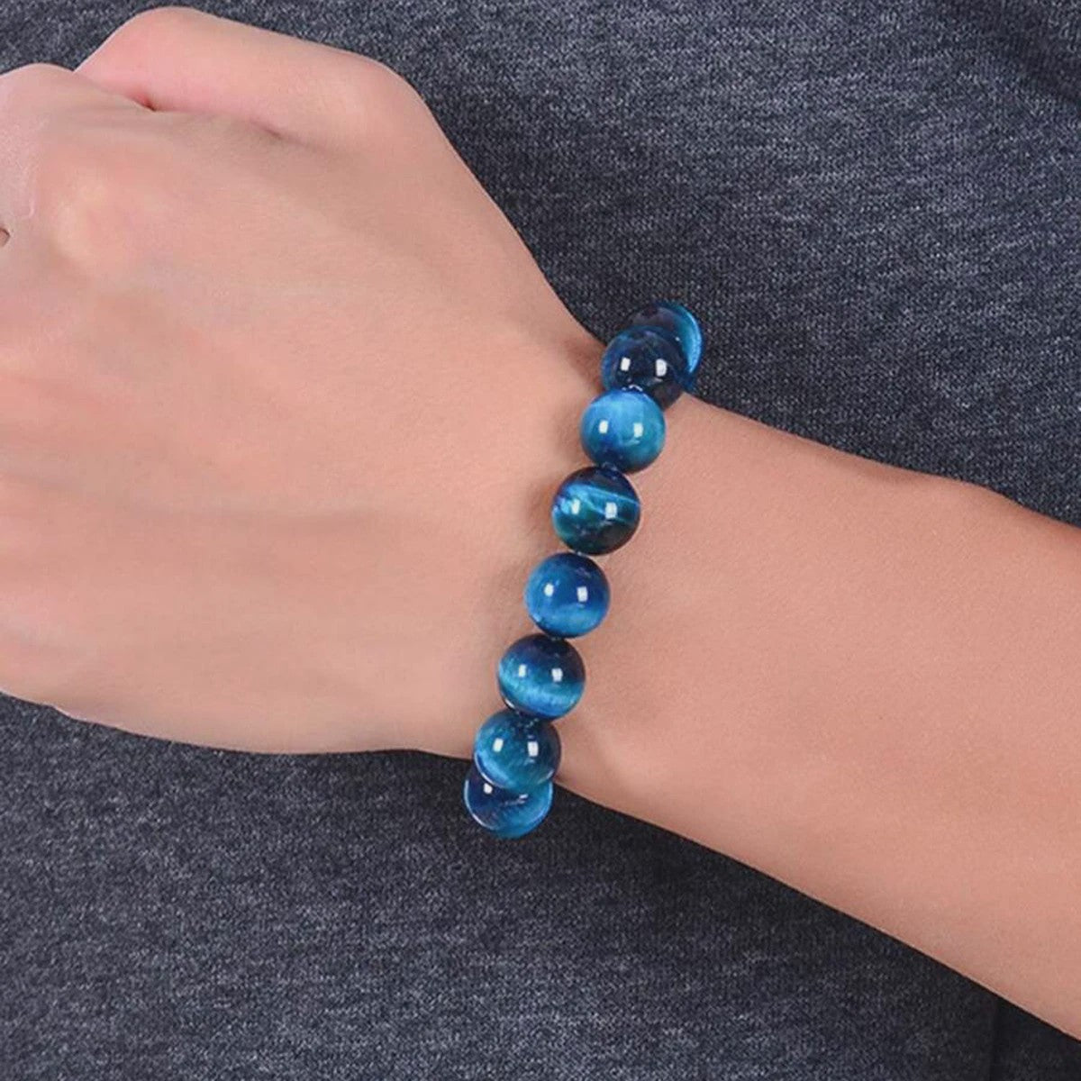 Minimalistische Blauwe Tijgeroog Kralen Armband - Natuursteen