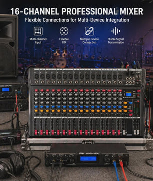 Yamnweo CT16 Professionele 16-Kanaals Audio Mixer met DSP Effecten, Bluetooth & USB