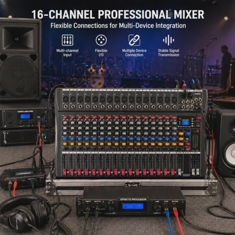 Yamnweo CT16 Professionele 16-Kanaals Audio Mixer met DSP Effecten, Bluetooth & USB