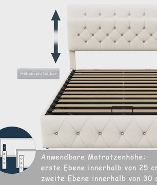 Luxe Boxspringbed 140x200 cm Beige Fluweel met Hydraulische Opbergruimte en LED-verlichting