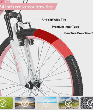 Hiland 24 Inch Kinder Mountainbike met Voorvering - Fiets voor Jongens & Meisjes (7-15 jaar)