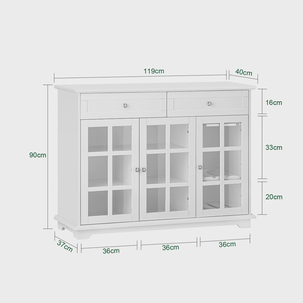 Witte Keuken Buffetkast met Glazen Deuren - Keuken Eiland, Sideboard, Bar & Eettafel