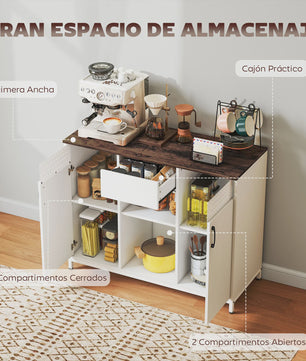 Homcom Sideboard Woonkamer met Deuren, Lade en Open Vakken - Stijlvolle Opbergkast