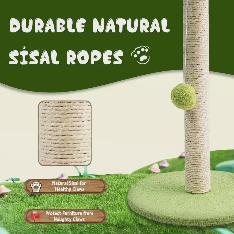 Schattige Kattenkrabpaal met Bladeren en Sisal Touw - Speelplezier voor Kittens