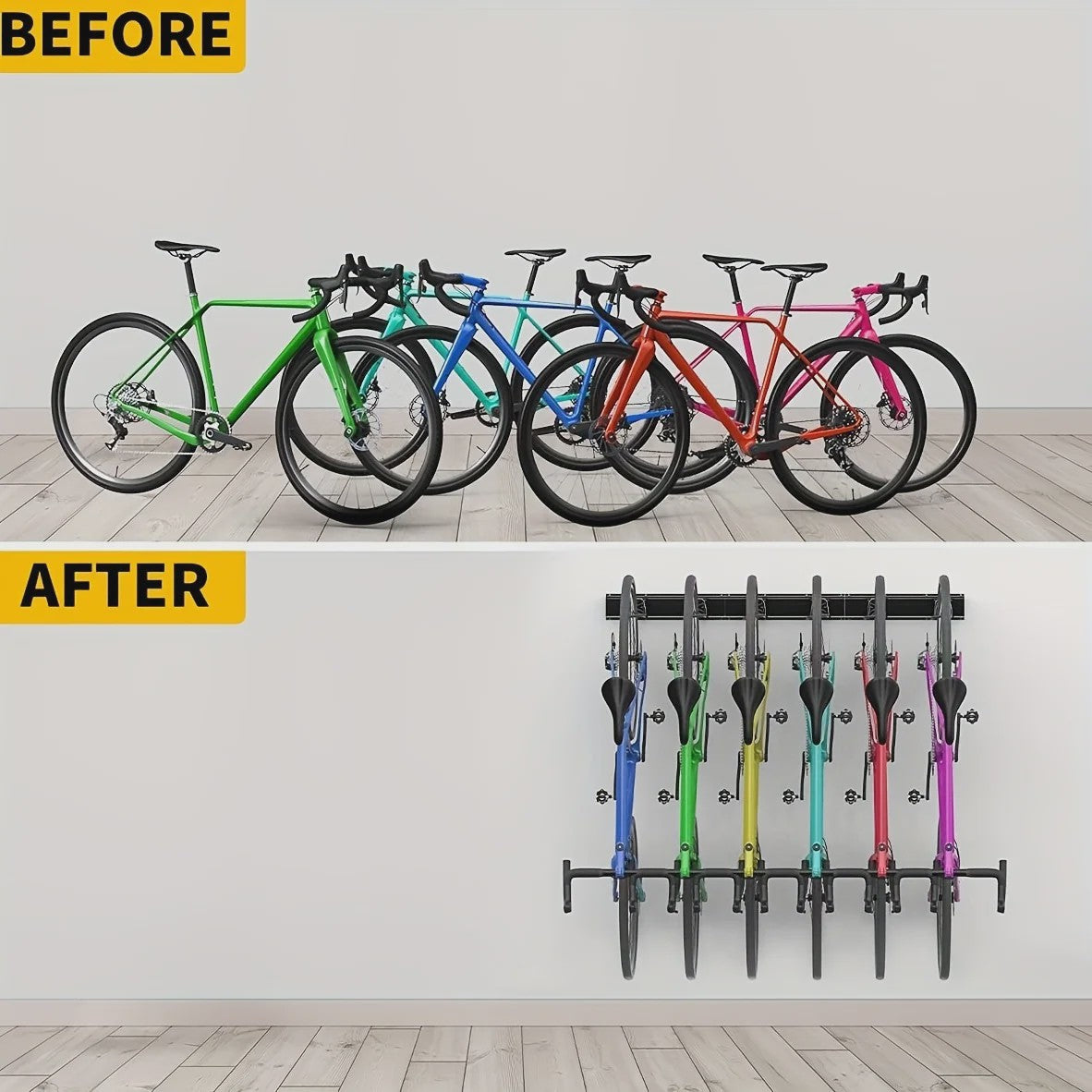 Robuust Fietsenrek voor Wandmontage - Zwart Metaal - Opslag voor 4 Fietsen