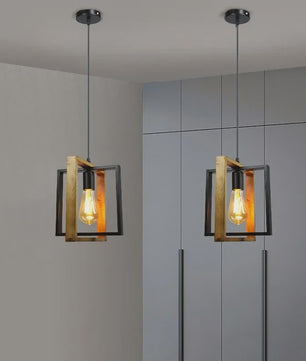 Retro Houten & IJzeren Hanglamp - Stijlvolle Verlichting voor Bar, Restaurant en Huis