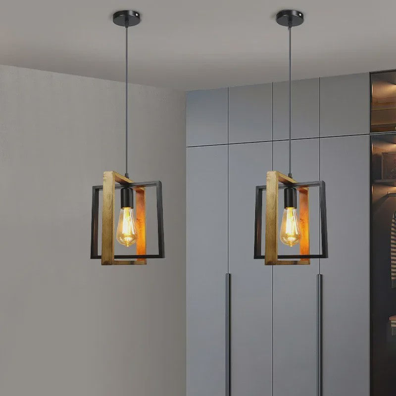 Retro Houten & IJzeren Hanglamp - Stijlvolle Verlichting voor Bar, Restaurant en Huis