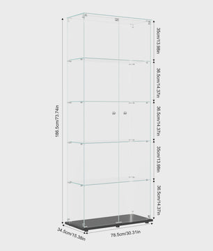 Moderne Glazen Vitrinekast met LED Verlichting - 5 Lagen, 2 Deuren